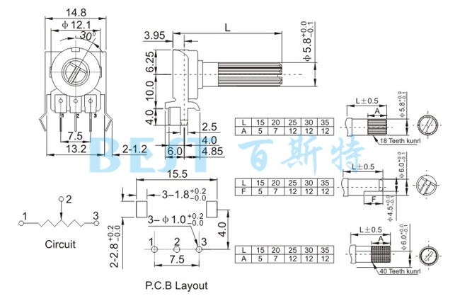 电位器WH121-1带支架参考图纸