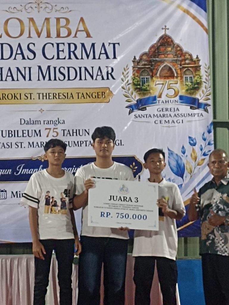 Lomba Cerdas Cermat Rohani Misdinar Minggu, 14 Juni 2026 Lomba Cerdas Cermat Rohani Misdinar Se-Paroki St. Theresia Tangeb dalam rangka Yubileum 75 Tahun Gereja Stasi St. Maria Assumpta Cemagi